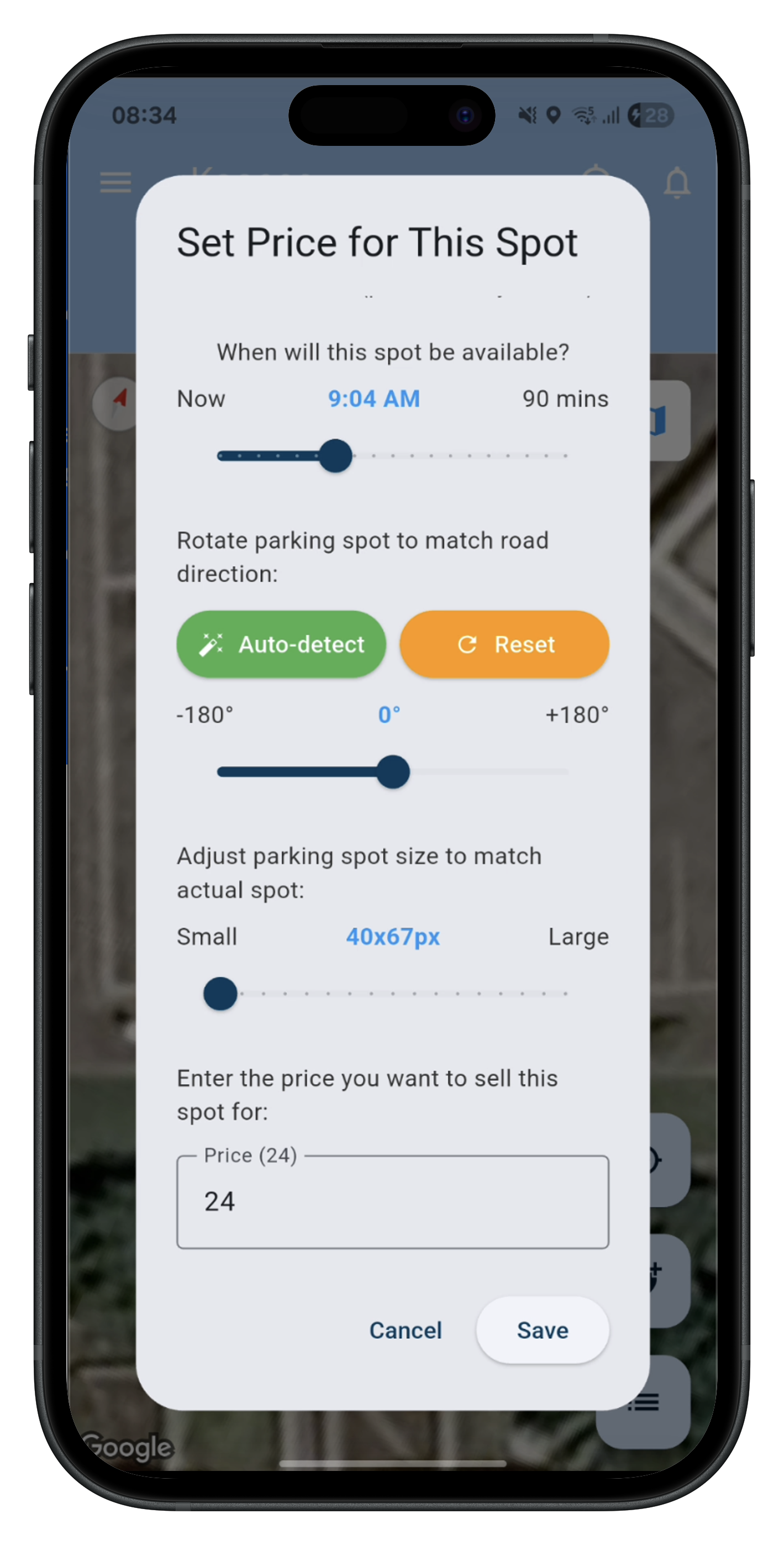 Kooeee app – set price for your spot
